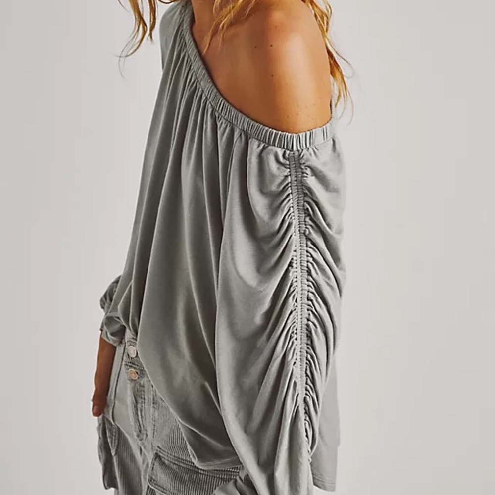 We The Free One-Shoulder Gray Blouse - Picture 2 of 10